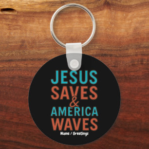 Chaveiro Jesus Salva & a América Ondea Camiseta Cristã Vint
