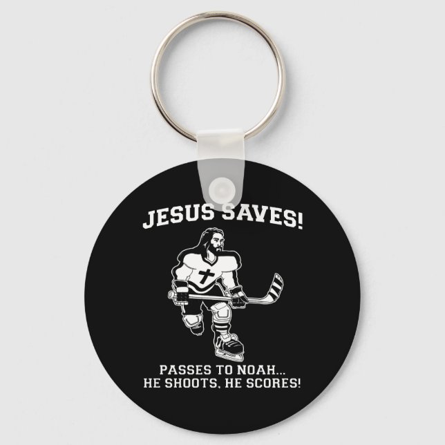 Chaveiro Jesus salva camiseta engraçada de hóquei (Frente)