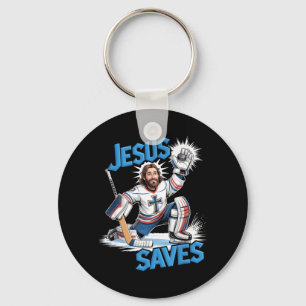 Chaveiro Jesus Salva Goleiro de Hóquei Patinação no Gelo Es