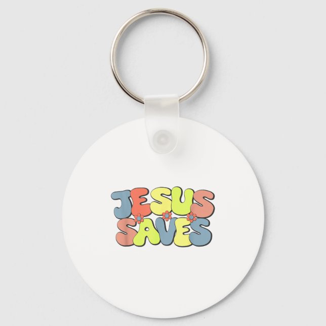 Chaveiro Jesus Saves - Hipe Flower Child Style  (Frente)