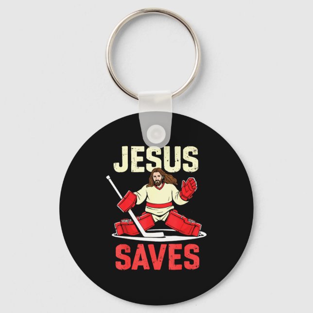 Chaveiro Jesus Saves Ice Hockey Goalie Player Christian Fun (Frente)