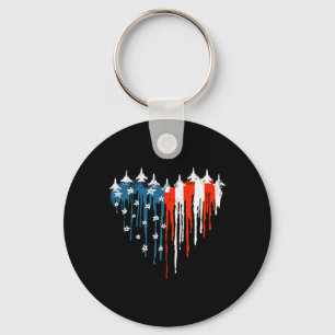 Chaveiro Jet Airplane Heart Red White Blue American Flag 4t