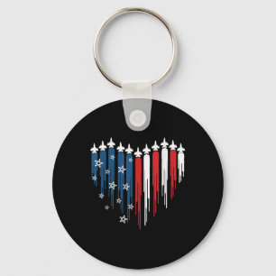 Chaveiro Jet Airplane Heart Red White Blue American Flag 4t