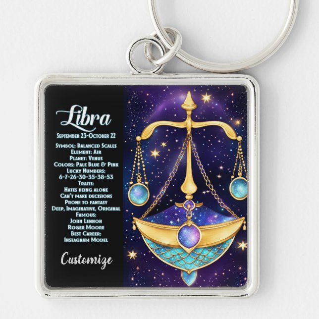 Chaveiro Jewel Galaxy Zodiac Libra Personalizada (Frente)