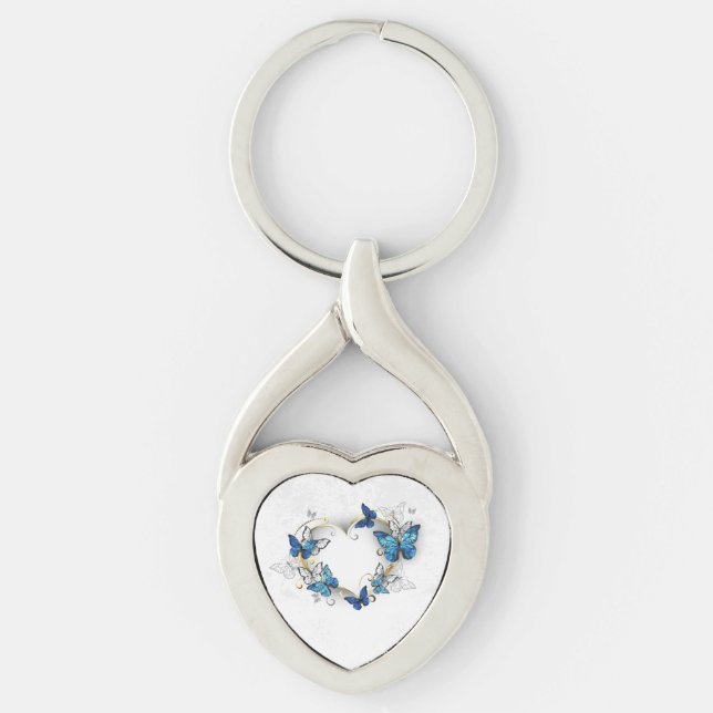 Chaveiro Jewelry Heart with Butterflies Morpho (Frente)