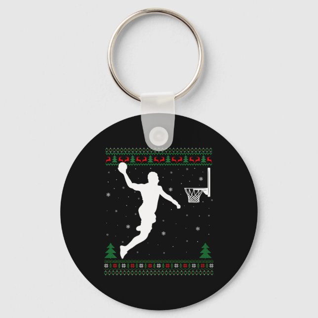Chaveiro Jogador de basquete Dunking Xmas Ugly Basball Chr (Frente)