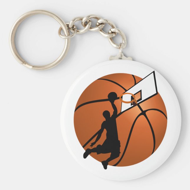 Chaveiro Jogador de Basquete Slam Dunk com Hoop na Bola (Frente)