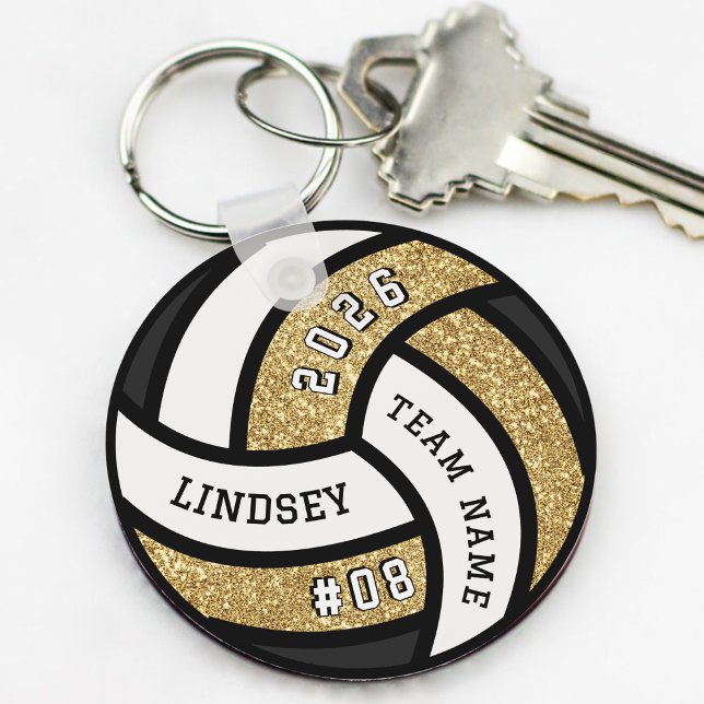 Chaveiro Jogador de Voleibol - Glitor Dourado (Volleyball Team Player Glitter Keychain
)