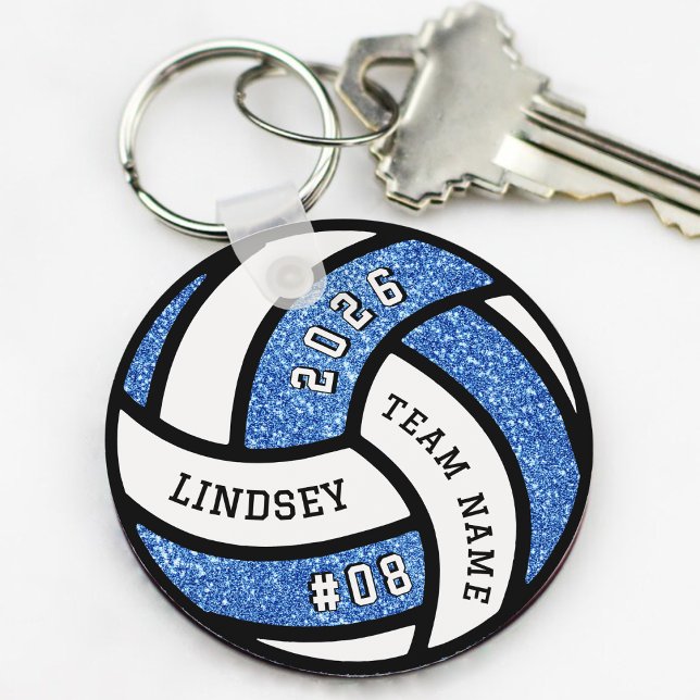 Chaveiro Jogador de Voleibol - Lente Azul (Volleyball Team Player Blue Glitter Keychain
)