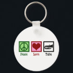 Chaveiro Jogador Tuba de Paz e Amor<br><div class="desc">Peace Love Tuba. Um legal presente de tuba com um sinal de paz,  coração e instrumento.</div>