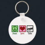 Chaveiro Jogador Tuba de Paz e Amor<br><div class="desc">Peace Love Tuba. Um legal presente de tuba com um sinal de paz, coração e instrumento.</div>