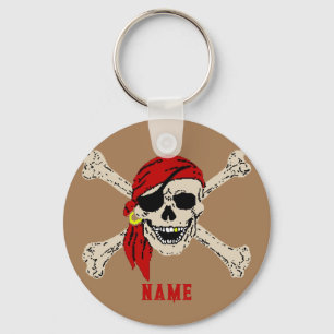 Chaveiro Jolly Roger Pirate Skull Bones Red Bandanna Keycha