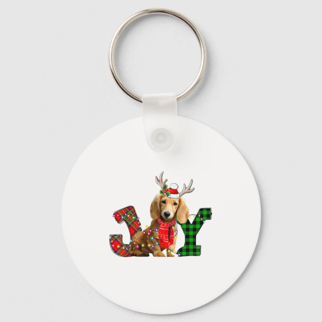 Chaveiro Joy Christmas Lights Long Haired Dachshund Dog San (Frente)