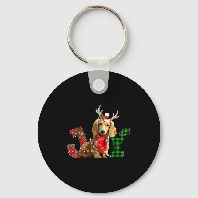 Chaveiro Joy Christmas Lights Long Haired Dachshund Dog San (Frente)