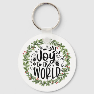 Chaveiro Joy to the World Watercolor Wreath