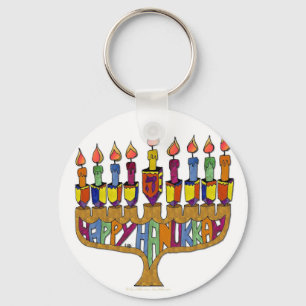 Chaveiro Judaica Feliz Hanukkah Pião Menorá