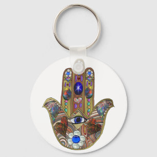 Chaveiro Judaica Hamsa Hearts Flowers Opal Art Impressão