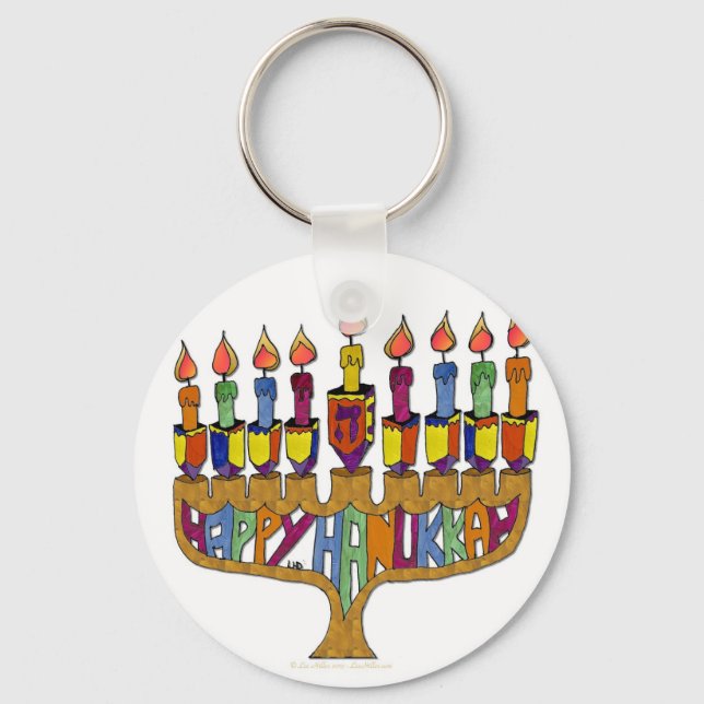 Chaveiro Judaica Happy Hanukkah Dreidel Menorah (Frente)