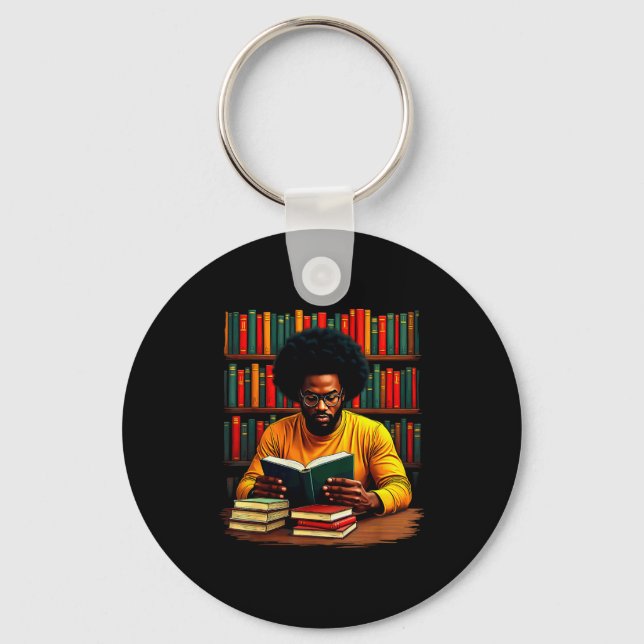 Chaveiro Juneteenth Black Man Reading Books  (Frente)