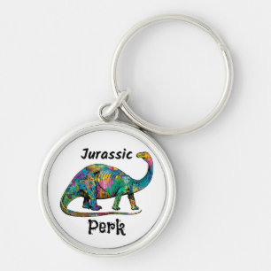 Chaveiro Jurassic Perk Colorido Dinossauro Branco