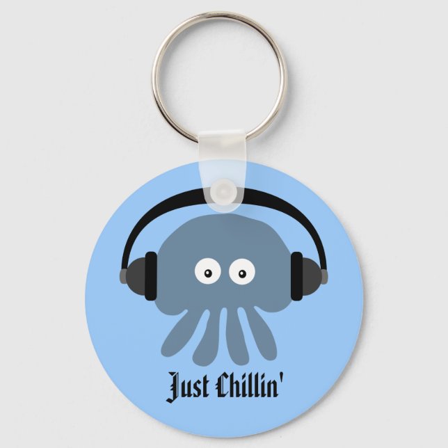 Chaveiro Just Chillin' Blue Jellyfish With Headphones (Frente)