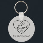 Chaveiro Just Married 50 Years Ago III<br><div class="desc">Cute design, perfect for anyone who's been married for 50 years and to a wedding vow renewal ceremony. It makes a great matching outfit for couples! 'Just Married 50 Years Ago' quote for a couple who got married 50 years ago or a couple renewing wedding vows on their golden anniversary....</div>