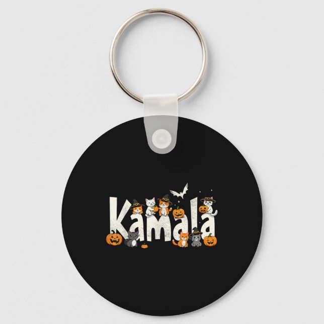 Chaveiro Kamala Halloween Cat Pumpkin Witch Hat Lover Kamal (Frente)