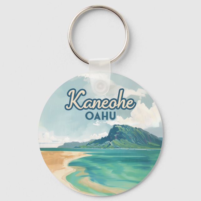 Chaveiro Kaneohe Sandbar Oahu Hawaii Retro (Frente)