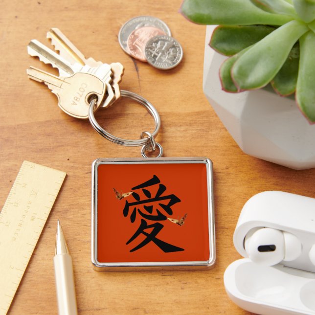 Chaveiro Kanji Para Amor Com Duas Borboletas (Mesa)