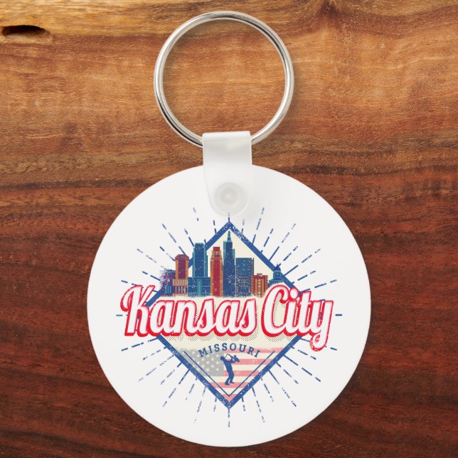Chaveiro Kansas City Missouri Estados Unidos Skyline Vintag (Frente)