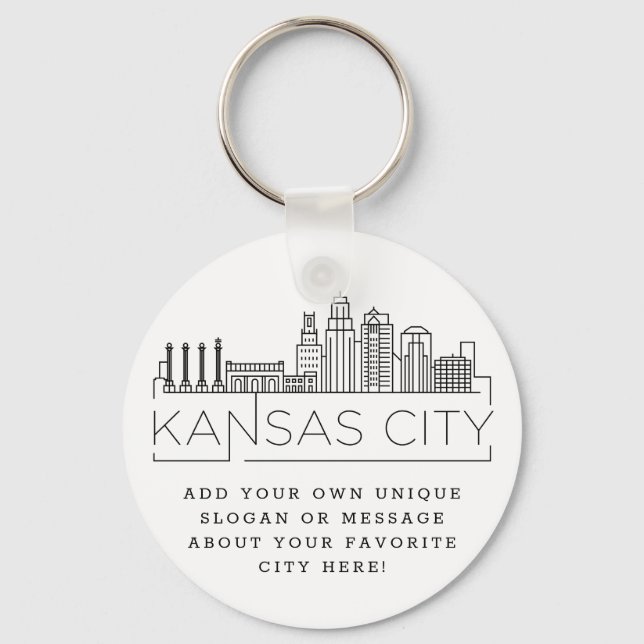Chaveiro Kansas City Stylized Skyline | Slogan Personalizad (Frente)