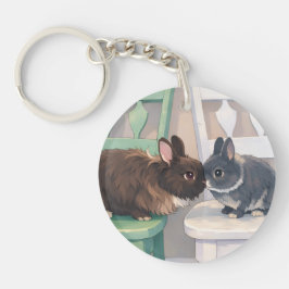 Chaveiro Kawaii Anime Two Bunnies Acrylic Key Tag