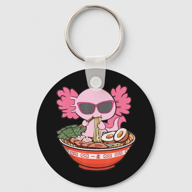 Chaveiro Kawaii Axolotl Comendo Ramen Noodles Animes Girls  (Frente)