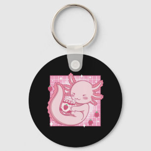 Chaveiro Kawaii Axolotl Strawberry Milk Shake Carton Japane
