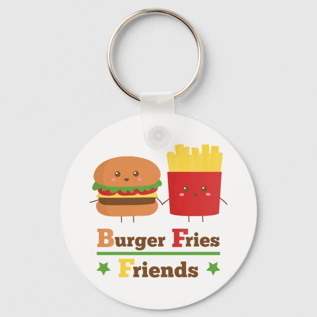 Chaveiro Kawaii Cartoon Burger Fries Amigos BFF (Frente)
