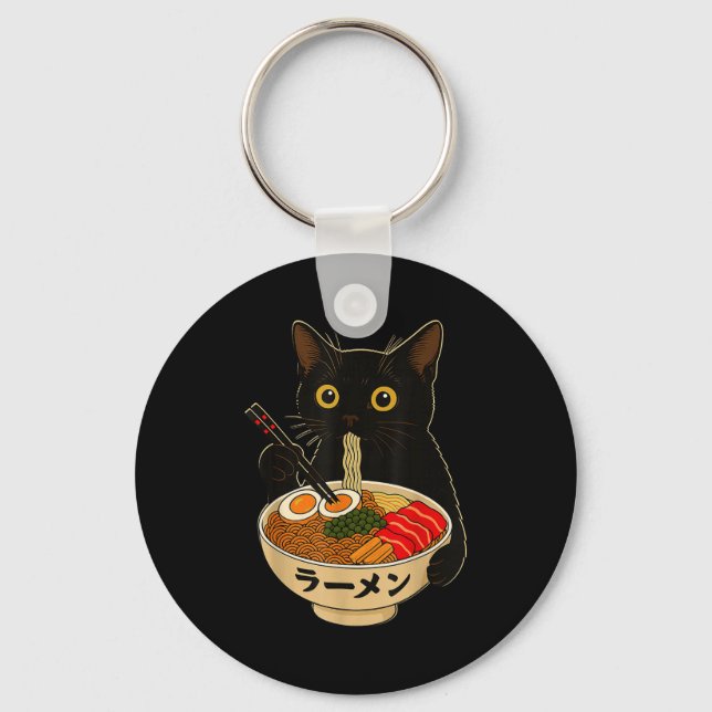 Chaveiro Kawaii Cat Eating Ramen Noodles Funny Anime Gift G (Frente)