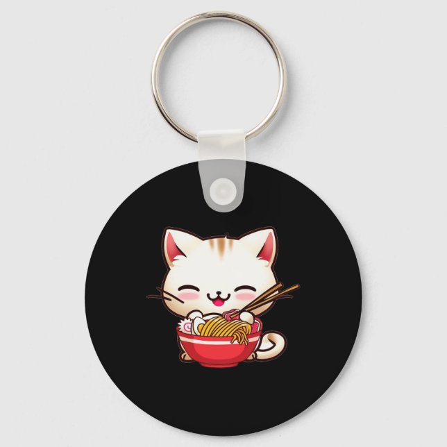 Chaveiro Kawaii Cat Ramen Adora Comida Japonesa Engraçada A (Frente)