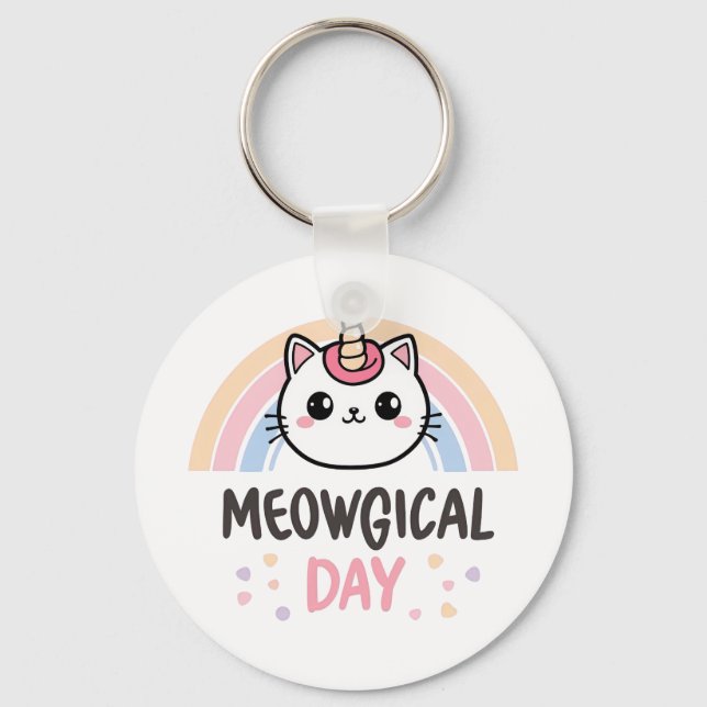 Chaveiro Kawaii Caticorn with Pastel Rainbow (Frente)