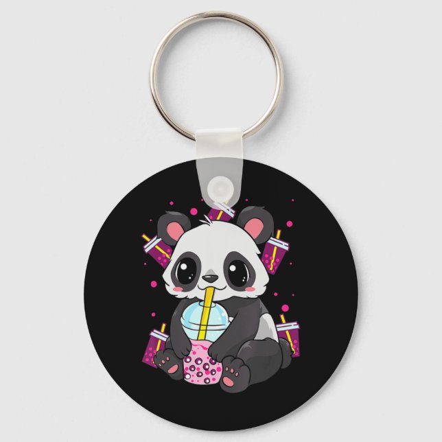 Chaveiro Kawaii Cute Anime Panda Boba Bubble Tea Otaku Men (Frente)
