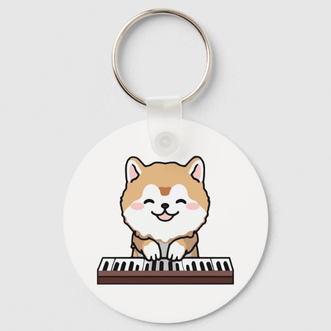 Chaveiro Kawaii Cute Dog Tocando Teclado Piano (Frente)