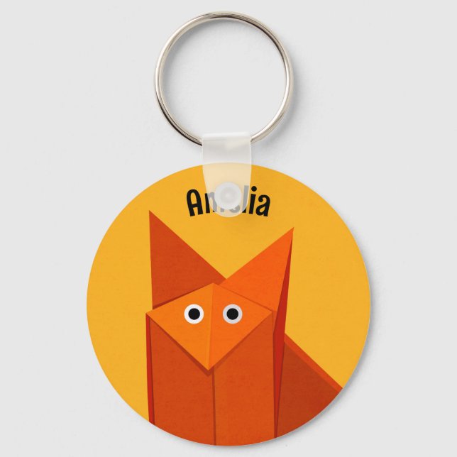 Chaveiro Kawaii Cute Origami Fox Geométrico Art Yellow (Frente)