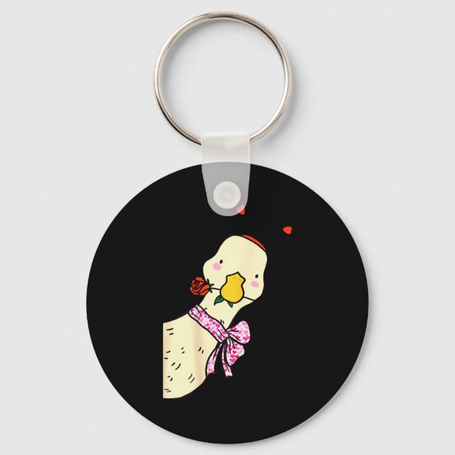 Chaveiro Kawaii Duck Rose Heart Bow Valentine Day Cute Anim (Frente)