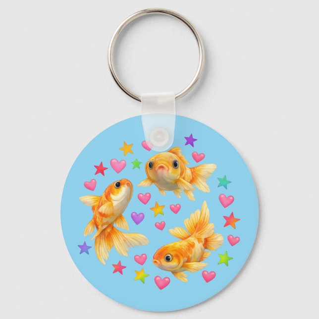 Chaveiro kawaii fofo y2k peixe dourado arco-íris (Frente)