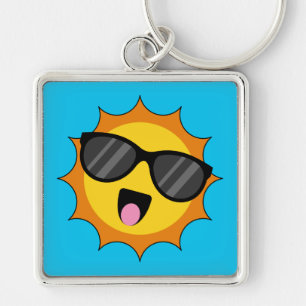 Chaveiro Kawaii Happy Sun com óculos escuros