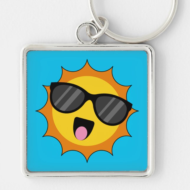 Chaveiro Kawaii Happy Sun com óculos escuros (Frente)
