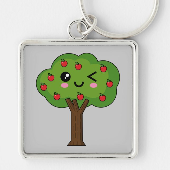 Chaveiro Kawaii Happy Winking Apple Tree (Frente)