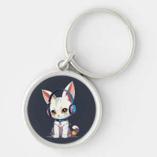 Chaveiro Kawaii Kitten em Fones de ouvido Na moda
