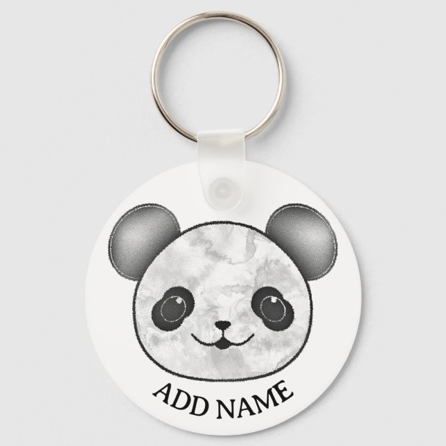 Chaveiro Kawaii Panda Desenhando Em Preto E Branco (Frente)