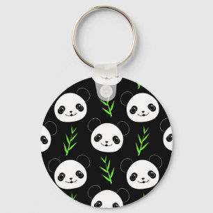 Chaveiro Kawaii Panda Pattern Bamboo Em Verde Branco Negro