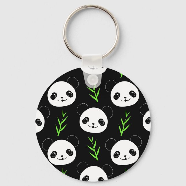 Chaveiro Kawaii Panda Pattern Bamboo Em Verde Branco Negro (Frente)